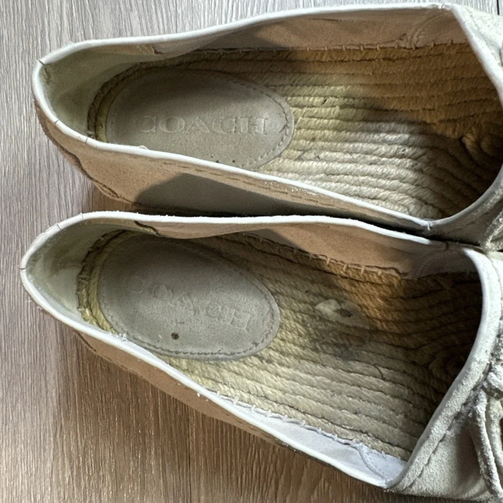 Coach Espadrilles Suede Cream Beige Rae Women's 9.5 B Platform Bow Boho Slip On